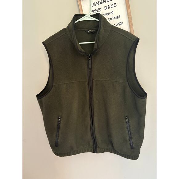 Eddie Bauer Vest Mens Extra Large Green Fleece Sweater Full Zip Pockets - Picture 1 of 3